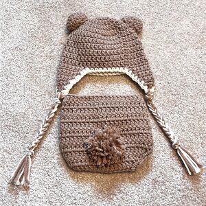 Knit Newborn Teddy Bear Hat & Diaper Cover